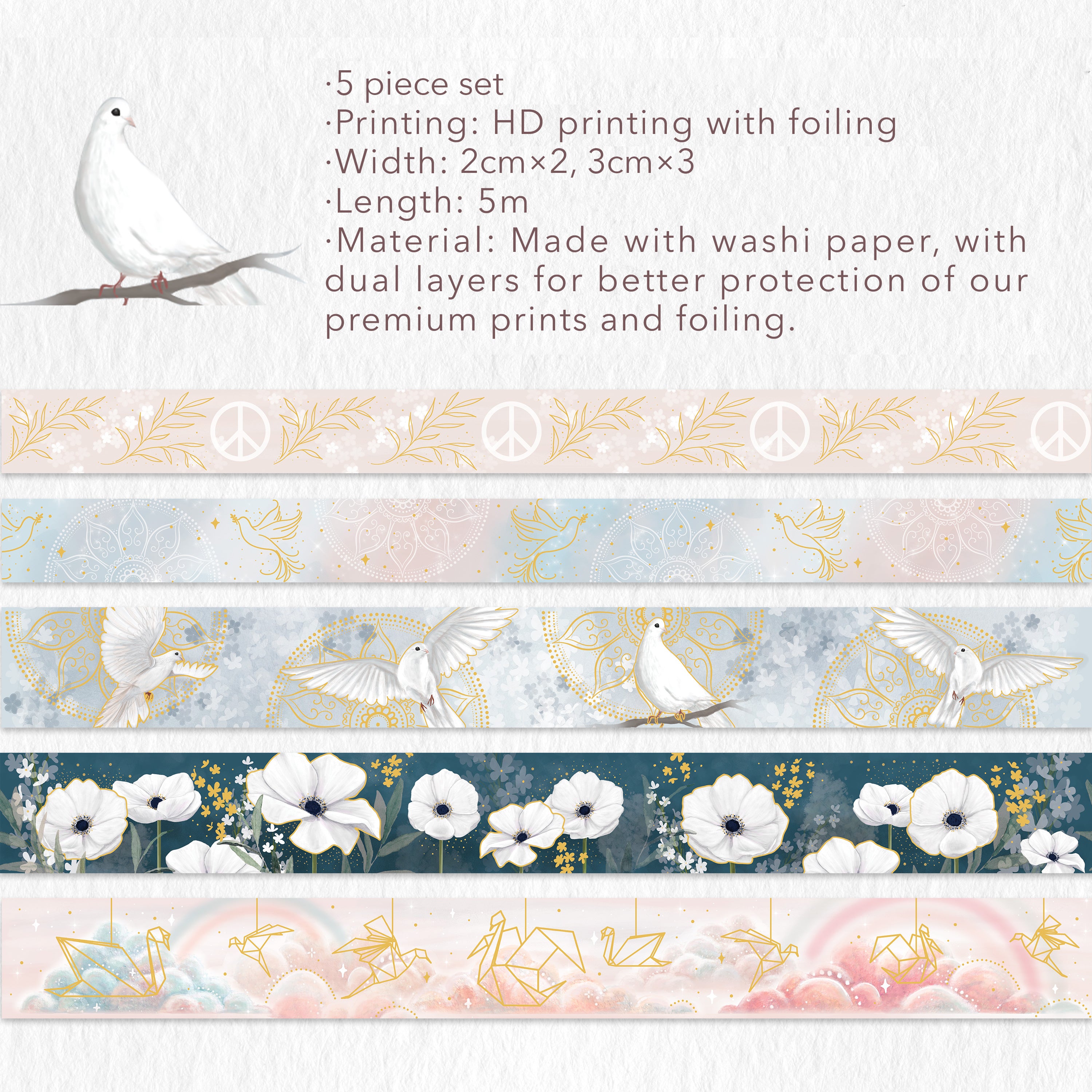 Elegant Floral Pastel Washi Tape Set