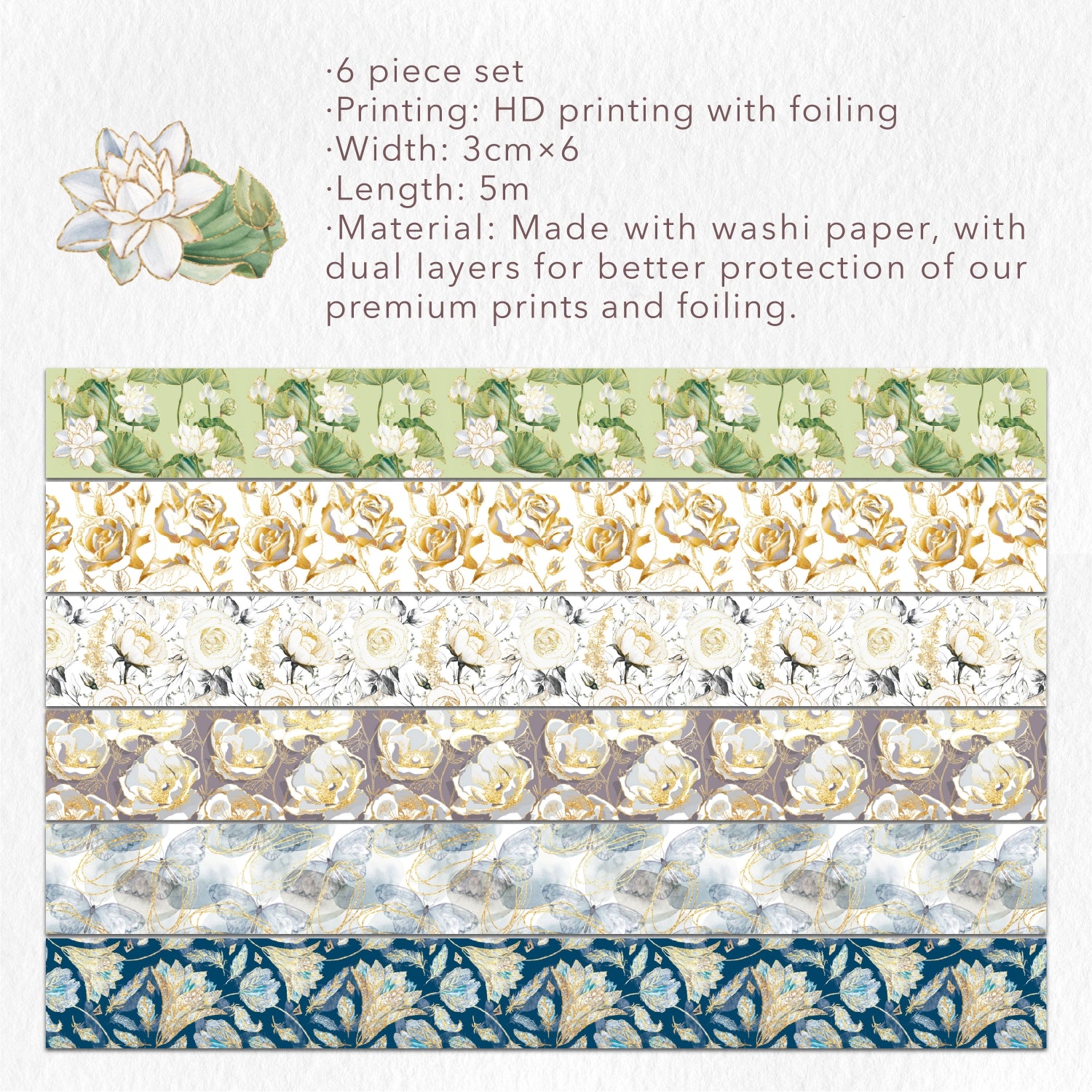 Elegant Floral Pastel Washi Tape
