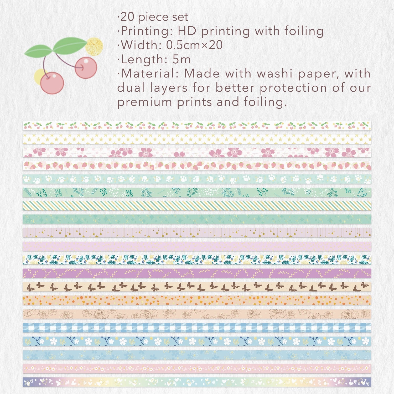 Tape - Cute Simple Patterns Skinny Washi Tape